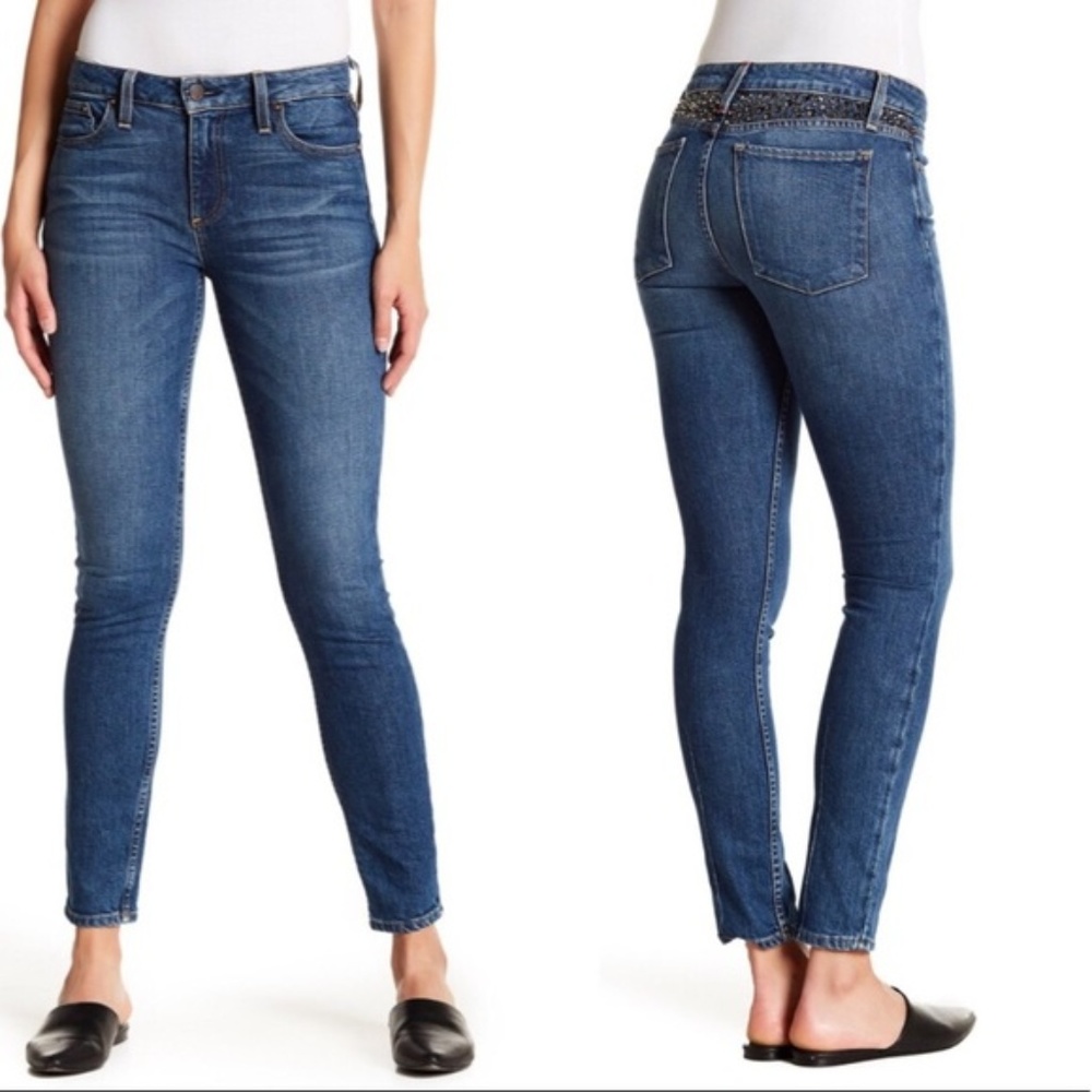 Alice + Olivia Good Studded Mid Rise Skinny Jeans